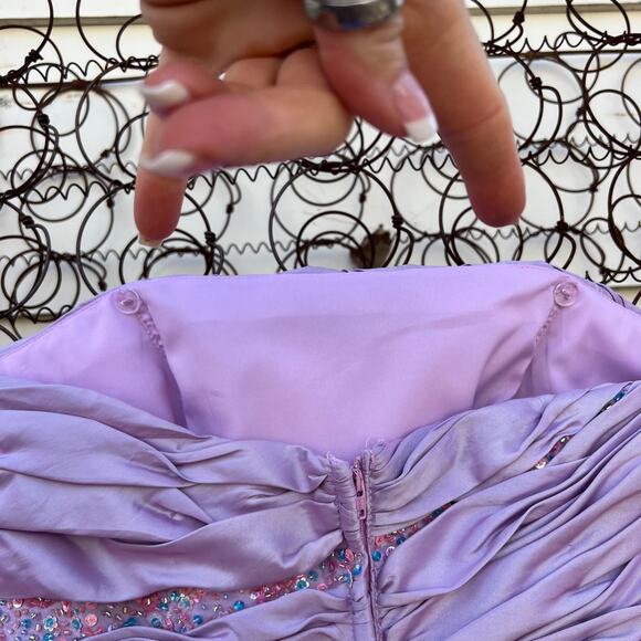 Y2K Alfred Angelo purple ruched sequin short strapless prom dress - Picture 8 of 10